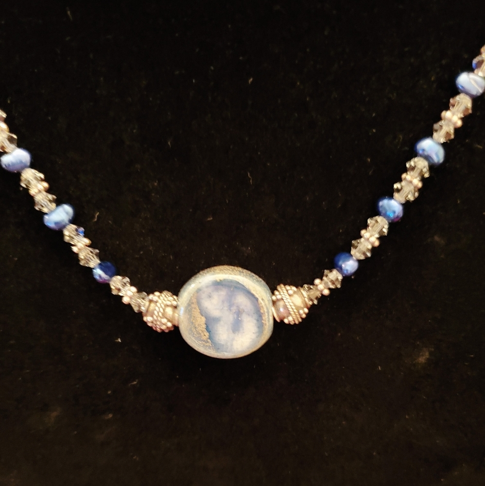 🎊HP🎊 Handcrafted Swarovski & Blue Pearl Necklace Set - Picture 7 of 10